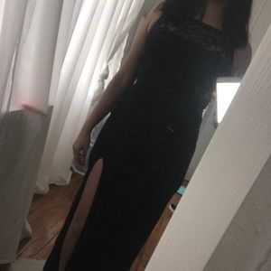 Black lace and sequence top dress with split